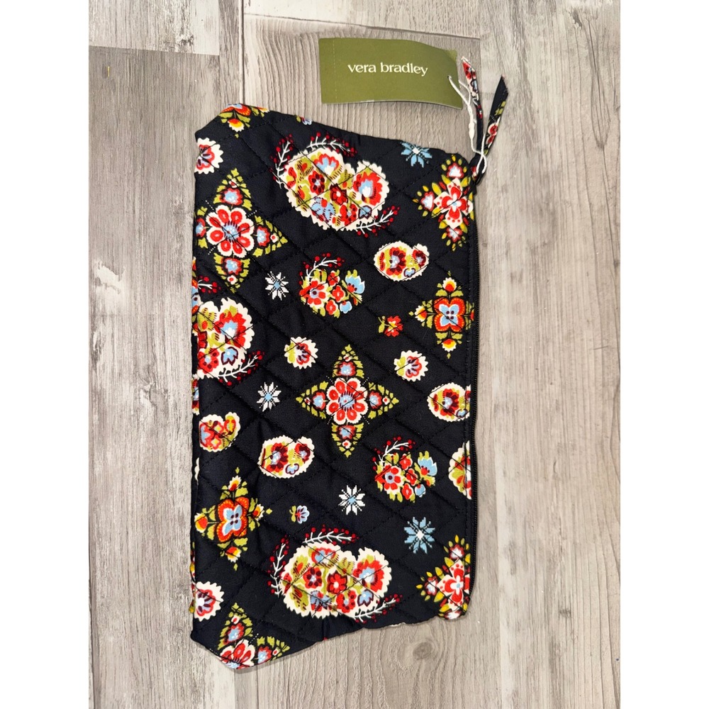 Vera Bradley Medium Pouch Women Black North Star Sky Quilted Floral NWT Medium - Picture 1 of 5